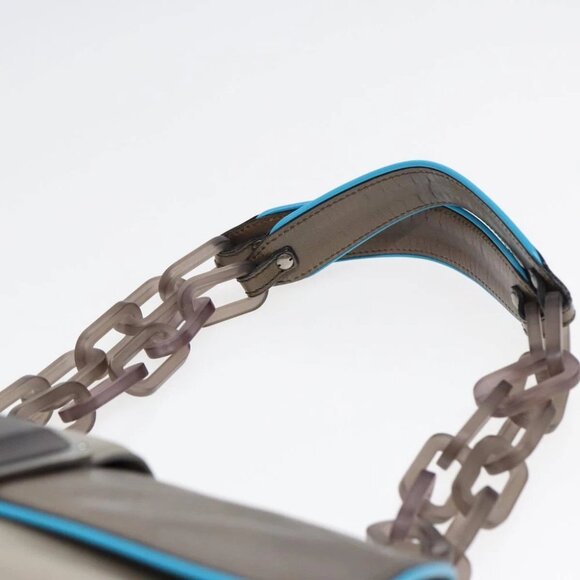 BALENCIAGA Turn Lock Chain Shoulder Bag Leather Beige Gray Silver Auth am6814V - Picture 9 of 15